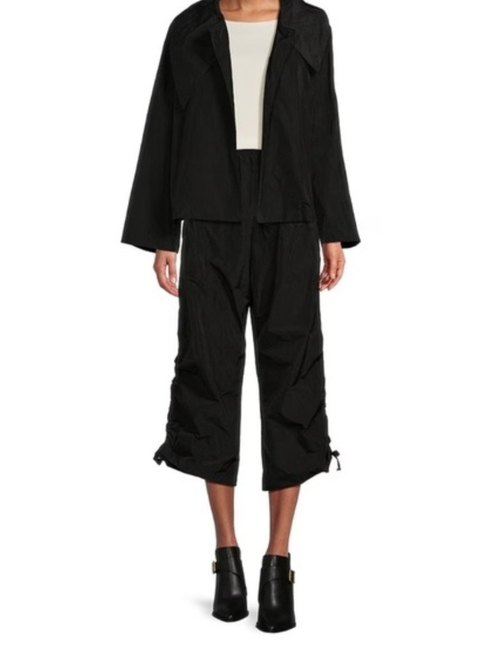Bryn Walker Womens Crop Pants Small Black Ruched Hem Minimalist Avant-Garde